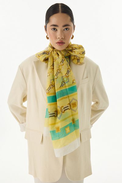 FENZA SCARF GLORIA Yellow Cotton Cube Patterned Shawl