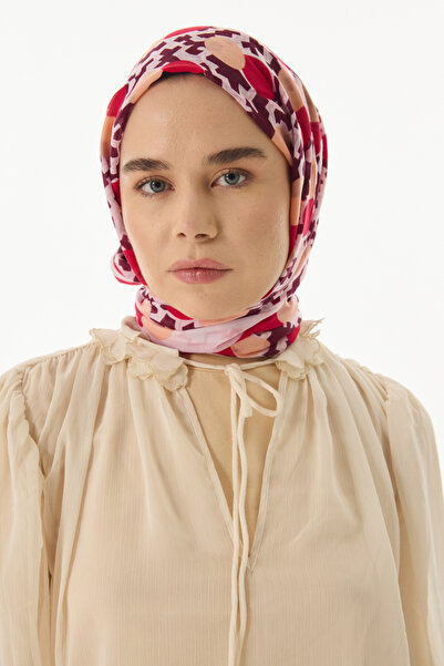 FENZA SCARF Amy Graphic Patterned Red-Salmon Cotton Swall