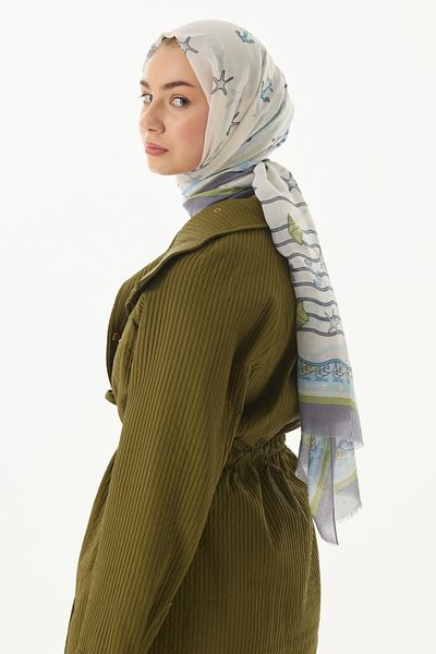 FENZA SCARF TERRA OCEAN Cotton Shawl - Pattern Cream-Green