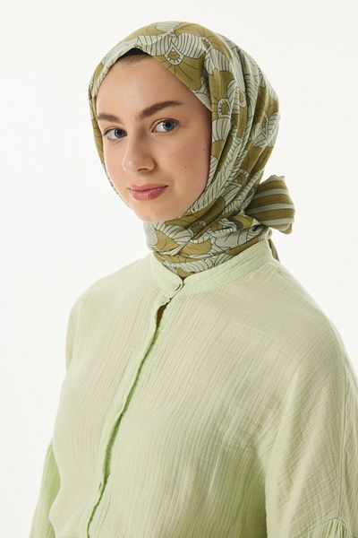 FENZA SCARF Πράσινο βαμβακερό σάλι Diana με σχέδιο