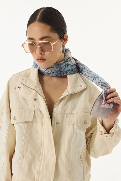 FENZA SCARF Gray Cotton Lotus Bow Patterned Shawl