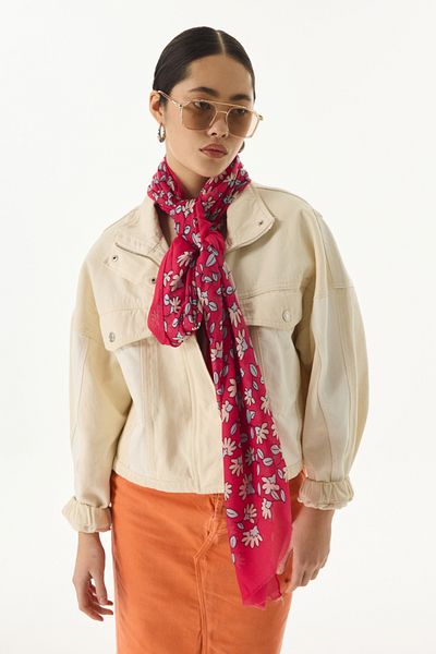 FENZA SCARF Φούξια βαμβακερό σάλι - FARAH Line Character Pattern