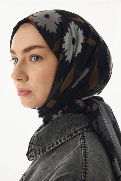 FENZA SCARF Ella Black Cotton Floral Patterned Shawl