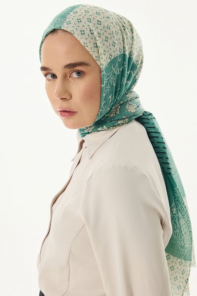FENZA SCARF Ethnic Pattern - Çağla Πράσινο Βαμβακερό Μιρά Σάλι