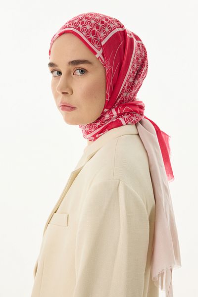 FENZA SCARF SHAY Fuchsia-Powder Cotton Floral Patterned Shawl