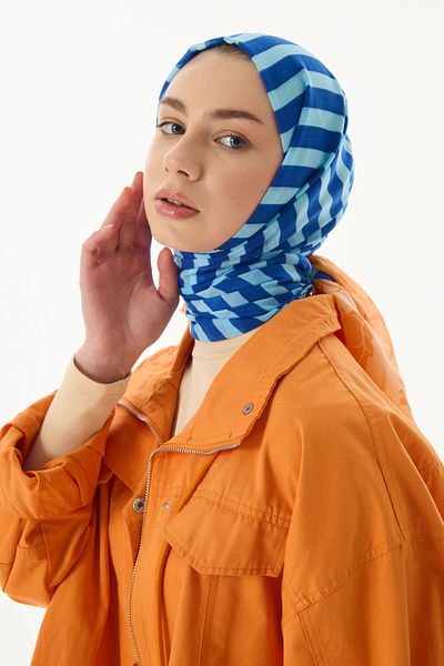 FENZA SCARF PAMELA - șal din bumbac cu model de iederă cu dungi Oranje