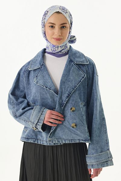 FENZA SCARF Sirius Yıldız Patterned Creamy-Bebem Blue βαμβακερό σάλι