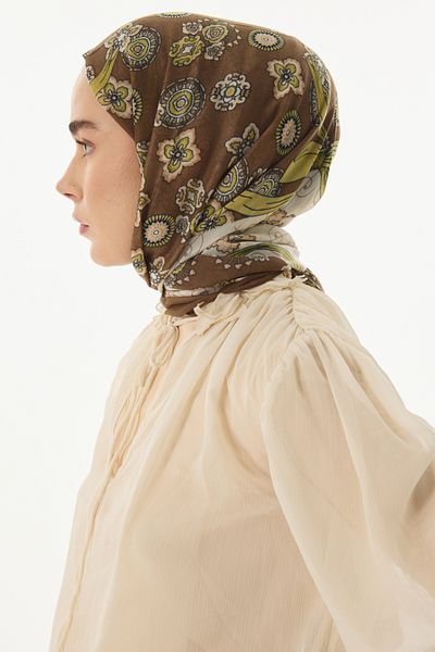 FENZA SCARF Καφέ βαμβακερό σάλι με φιόγκο Lotus