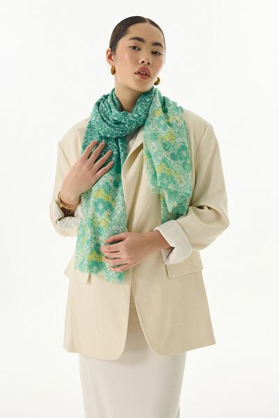 FENZA SCARF Lilly Spring Pattern - Μέντα Πράσινο Βαμβακερό Σάλι