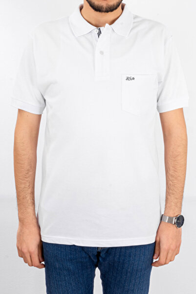 BSM Ανδρικό μπλουζάκι με κοντό μανίκι πόλο με λαιμόκοψη σε λευκό πικέ