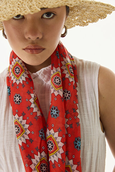 FENZA SCARF EMBER شال قطني باللون الأزرق الداكن والبرتقالي - نمط عرقي