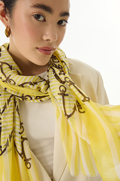 FENZA SCARF HOPE Yellow Cotton Anchor Patterned Shawl
