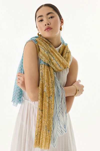 FENZA SCARF Πράσινο βαμβακερό σάλι με σχέδιο Sahara