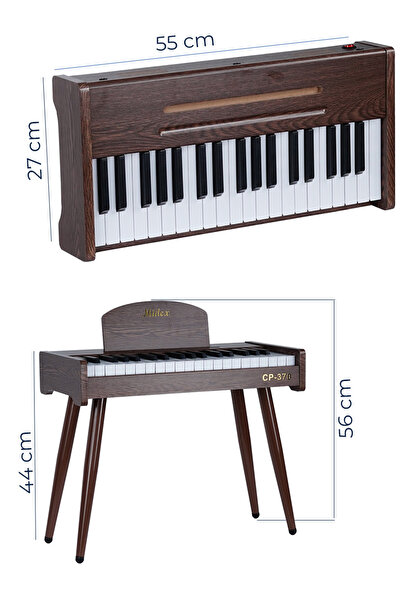 Midex Cp-370c Ahşap Çocuk Piyanosu Pilli 37 Tuşlu Gerçek Piyano Tuşları