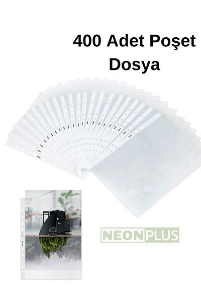 NEON PLUS Bag File 400 Pieces A-4 Transparent Foyer File 4 Pack Office School Edge Perforated 1st Class Quality