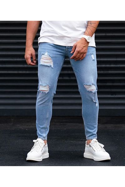 çerme Ανδρικό τζιν με σκισμένο μπλε ιταλικό κόψιμο