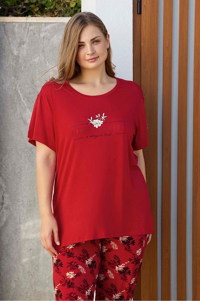 Aydoğan Women's Large Size Viscose Short Sleeve Pajama Set