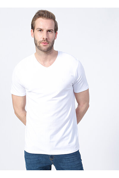 Fabrika White Men's Basic Modal T-Shirt Romeo-V