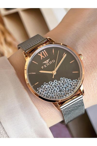 FERRO Black Straw Cord Colorfast 30 Meters Water Resistant Special Design Women's Wristwatch 21934-Q
