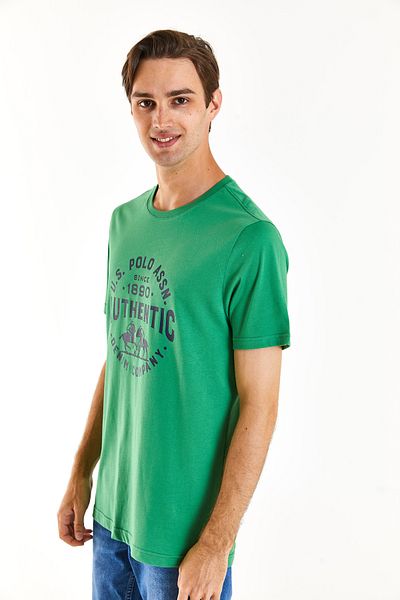 U.S. Polo Assn. Ανδρικό μπλουζάκι με λαιμόκοψη 100% βαμβακερό πράσινο 1827193
