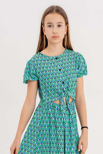 Riccotarz Girl's Patterned Navel Light Water Green Dress