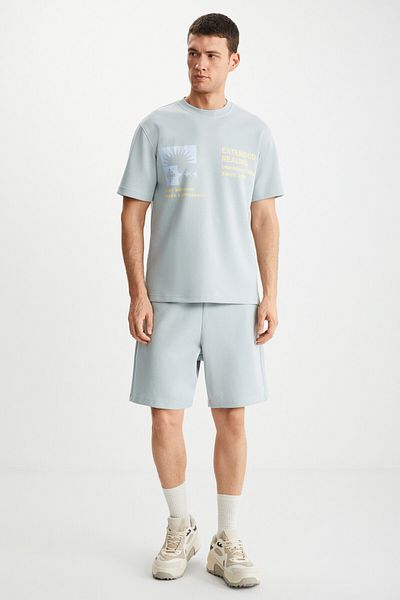 GRIMELANGE RAMADANP008 pánské modré tričko s potiskem 75 % bavlna 25 % polyester