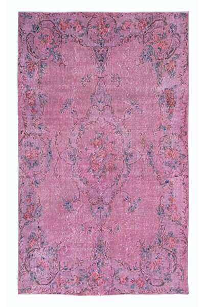 Tekin 163x266 cm, El Düğümlü Pembe Halı, Dekoratif El Dokuması Yün ve Pamukta...