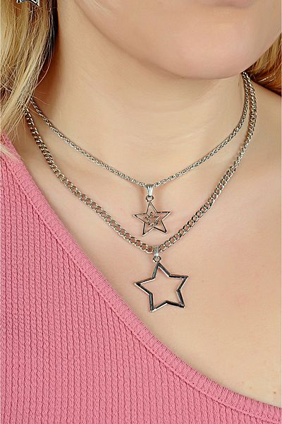 EUROMODA Star Design Set of 2 Chain Necklace Earrings and Bracelet