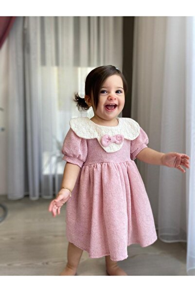 Noy Noy %100 Pamuk Papatya Yaka Kız Bebek ve Çocuk Elbise