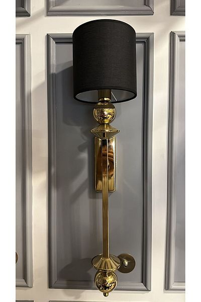 Elit Aydınlatma Stick Lighting Honey Color Black Fabric Cylinder Head Wall Lamp Sconce