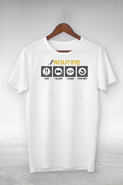 CONSTRAİN Alb - Rutină Eat Sleep Code Repeat Ilustrație Desen - Design de tricou