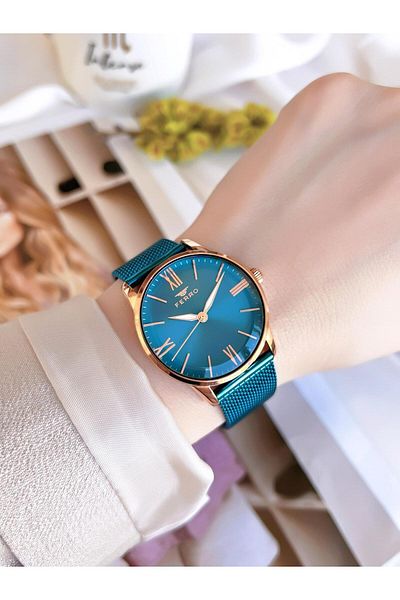 FERRO Navy Blue Straw Cord Color Non-Throwing 30 Meters Water Resistant Special Design Women's Wristwatch 21182-T