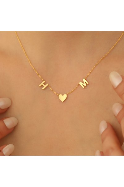 EskiJewelry 925 Ayar Gümüş İki Harfli Kalpli Kolye