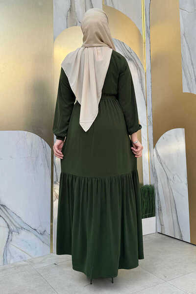 Bym Fashion Sukienka z elastycznymi falbankami i zapinanymi na zamek rękawami, 6001 Khaki