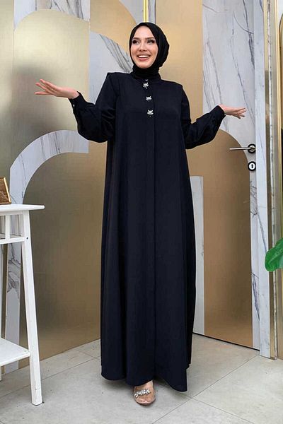 Bym Fashion Φόρεμα με κουμπιά με κοσμήματα με λεπτομέρειες 7903 Μαύρο