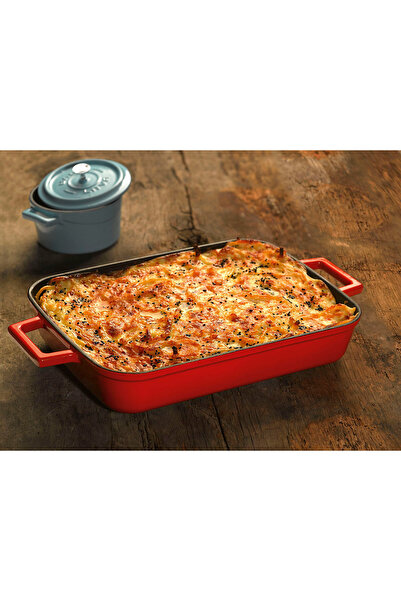 Lava Döküm Dikdörtgen Rosto ve Fırın Tepsisi Döküm Demir Yekpare Çift Kulplu Ölçü 26x40cm.