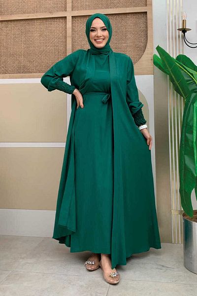 Bym Fashion Σάλι Φόρεμα Abaya Suit 3883 Emerald
