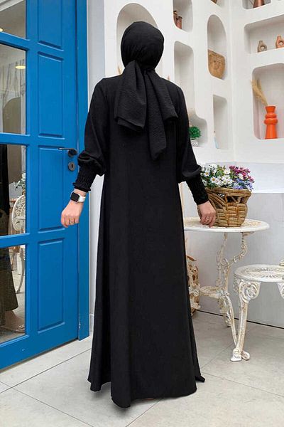 Bym Fashion Shawl Dressed Abaya Suit 3883 Μαύρο