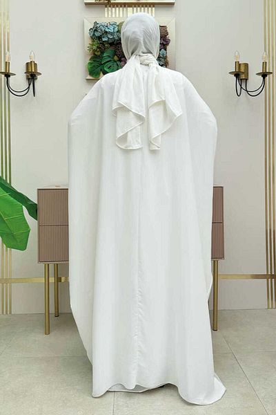 Bym Fashion Κοστούμι Abaya 8499 Εκρού με Κεντητό Πέτρα