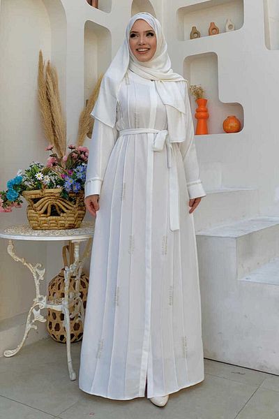 Bym Fashion Εκρού Full Size Ferace 7894 - Bead Embroidered