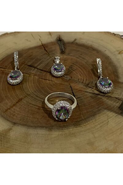 Doğan Silver 925 Ayar Gümüş Zultanit  Taşlı  Rodyumlu Üçlü Zirkon Set DGN21663
