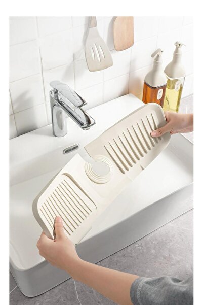 Bayev Cream Elastic Faucet Mat Water Holder Organizer Non-Slip Base Organizer Kitchen Bathroom Sink