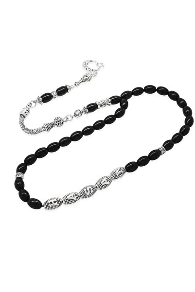 Tesbihane Αμαυρώστε μη μεταλλική φούντα κριθαριού κομμένο μεταλλικό όνομα γραμμένο Onyx φυσική πέτρα ροζάριο