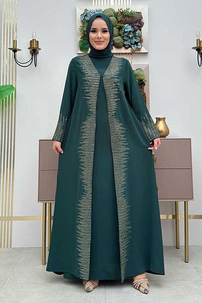Bym Fashion Κεντητό γιλέκο με παγιέτες φόρεμα 8498 Emerald