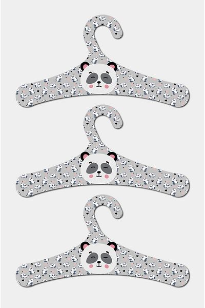 kutuTR Wooden Children's Hanger 12 Pieces of Hangers with Panda Pattern