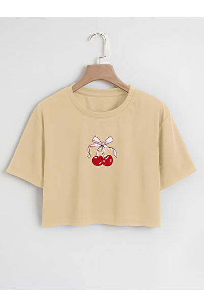 Ginevra Žene Oversize kroj okrugla kragna Trešnje Štampano Skraćeni kroj T-shirt
