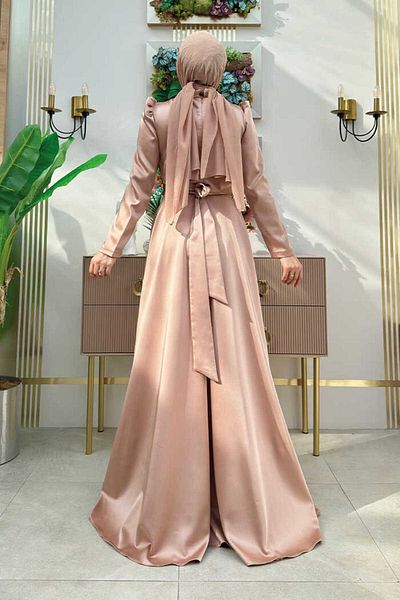 Bym Fashion Βραδινό φόρεμα από σατέν βιζόν - Πέτρα με λεπτομέρειες, μοντέλο 1158