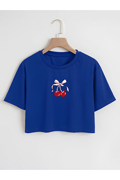 Ginevra Tricou de damă oversize cu decolteu triplu cu imprimeu cireșe