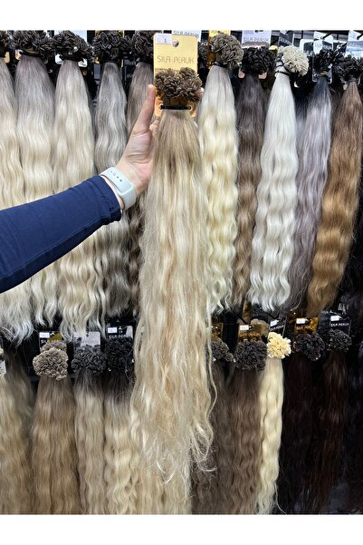 SILA 65 CM 50 ADET 0.6 GR %100 Doğal Gerçek İnsan Saçı Özbek  Ombre Platin Renk