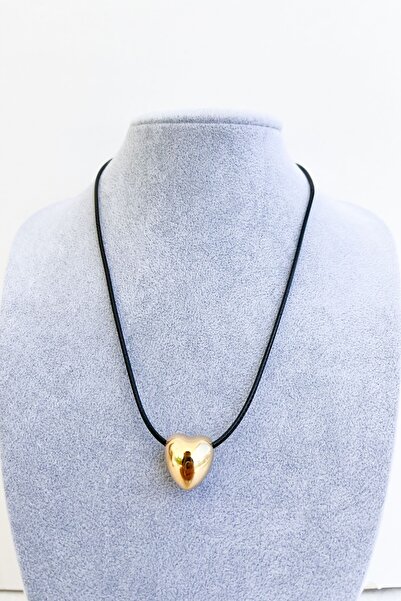 Pretty Kalp Model Çelik Uçlu Deri İpli Kolye